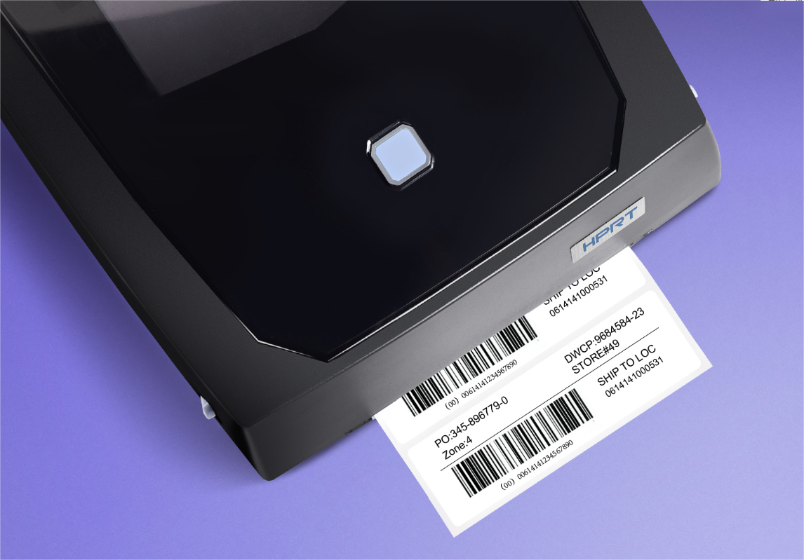 A label being printed from a ဘားကုဒ်ပုံနှိပ်စက်