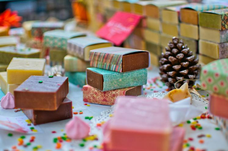 Colသို့မဟုတ်ful handmade soap bars stacked