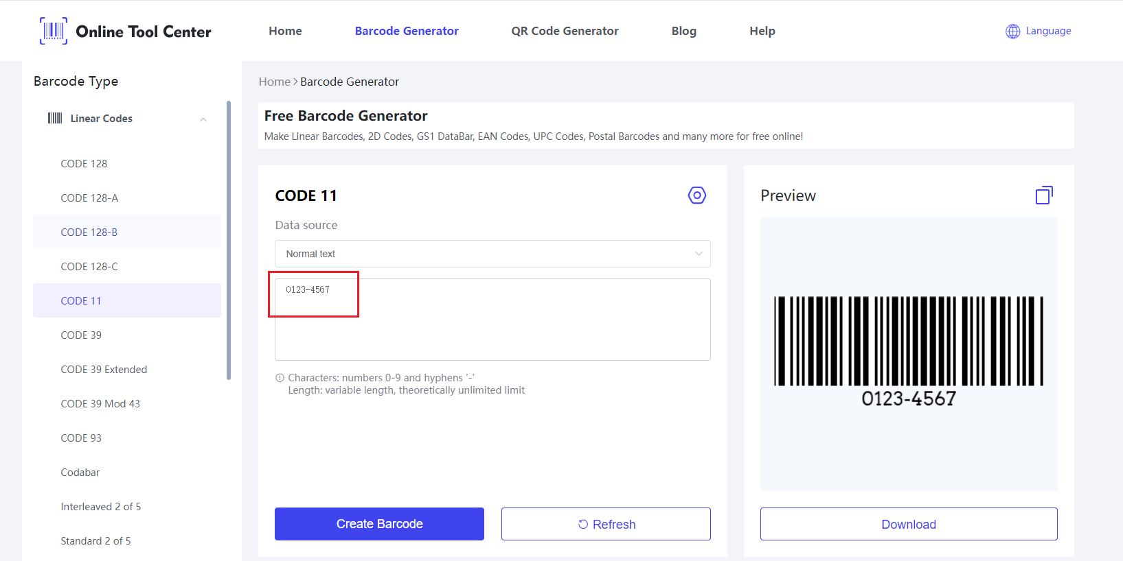 Code 11 Barcode Generator