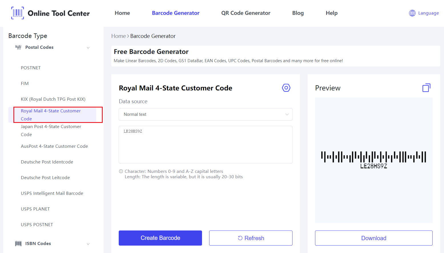 Royal Mail 4 State Barcode generator.png