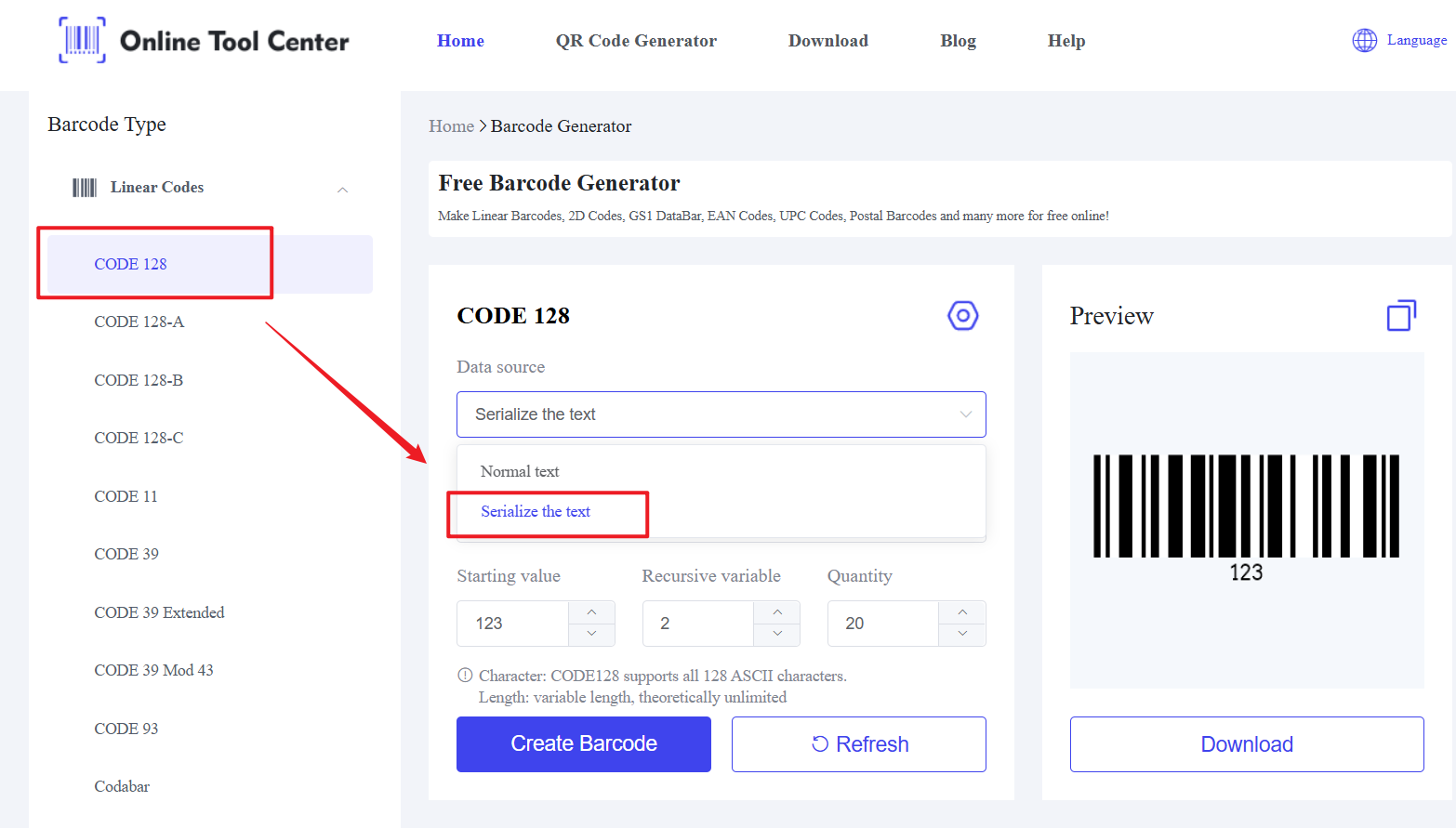 အွန်လိုင်းအများအပြား barcode generator ကို