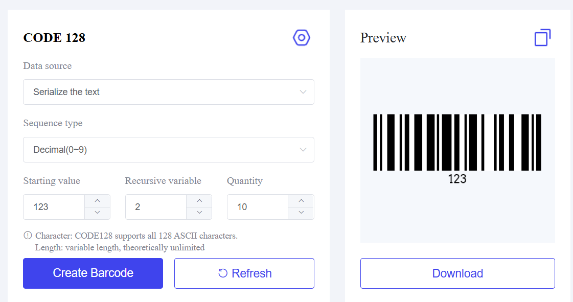 serial နံပါတ် barcode generator ကို