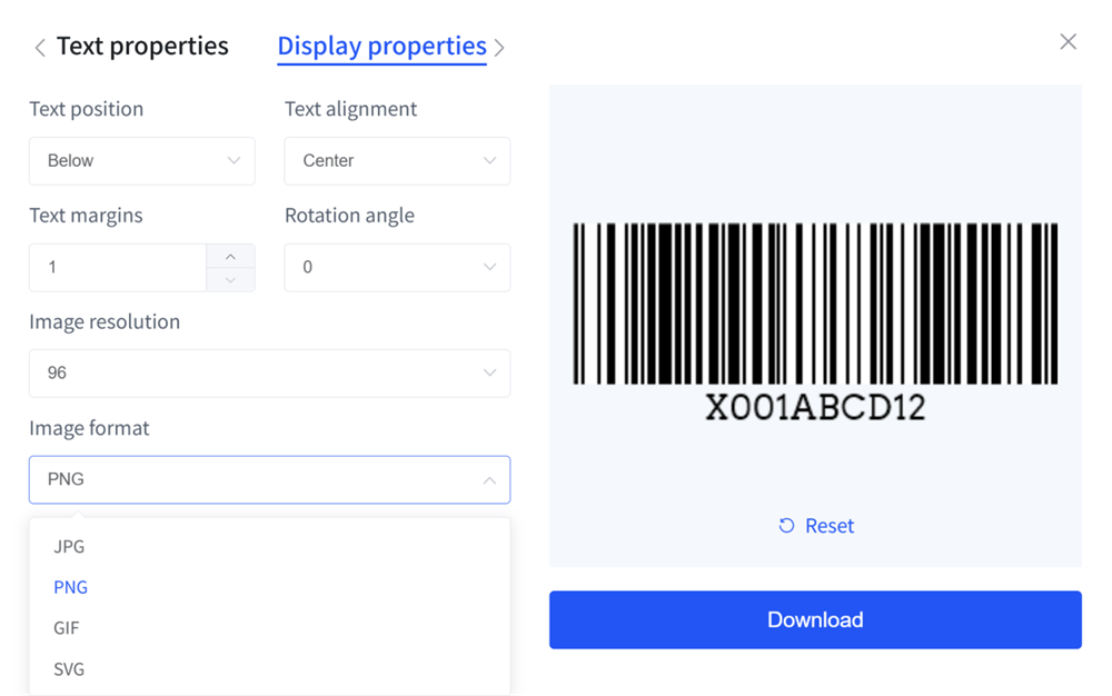 ပုံရိပ်ပုံစံအမျိုးမျိုးနှင့်အတူ barcode generator