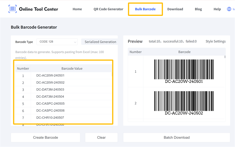 bulk barcode generator အများအပြား barcode generator ကို