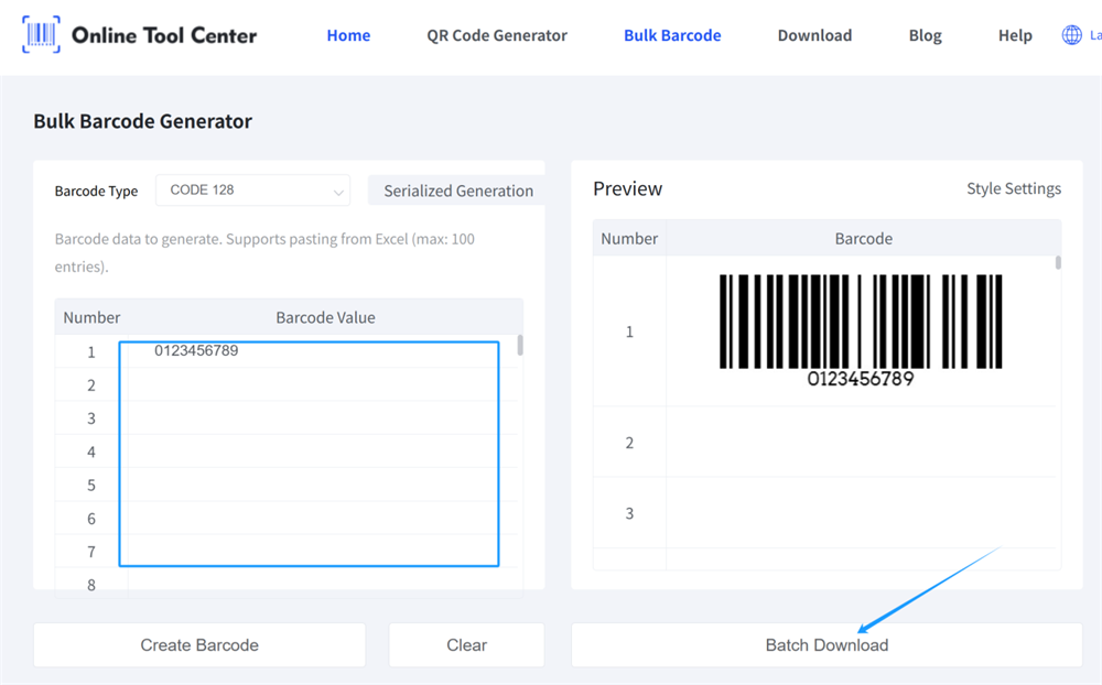 အခမဲ့ bulk barcode generator ကို