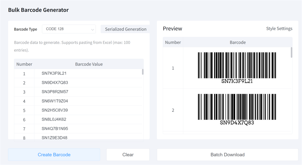 အခမဲ့ bulk barcode generator ကို