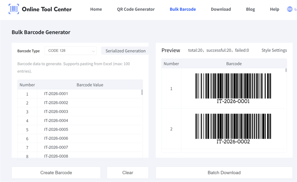 များစွာ Barcode Generator ကို