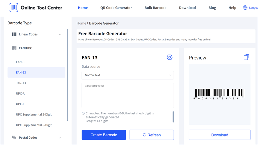 GTIN 13 ဘားကုဒ် generator