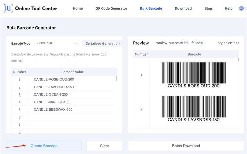 bulk generate soap product barcodes အစုစုပေါင်း ဆပ်ပြားထုတ်ကုန် ဘားကုဒ်များ ထုတ်လုပ်ပါ