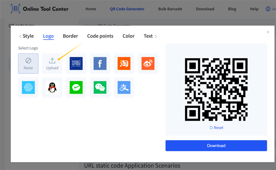 qr code generator တွင် logo ကို upload လုပ်ပါ